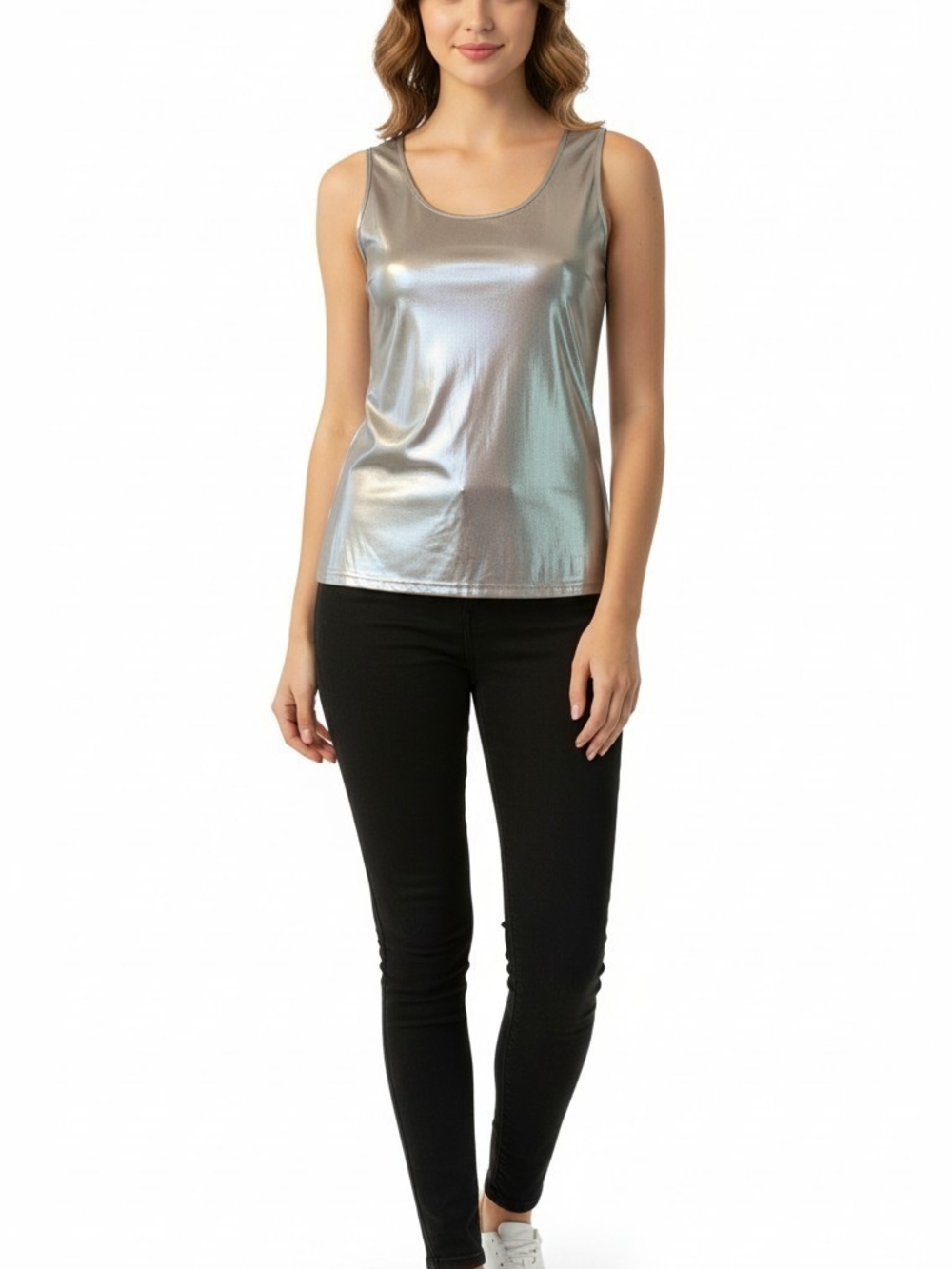 Allegra K Metallic Silver Scoop Neck Tank Size Large